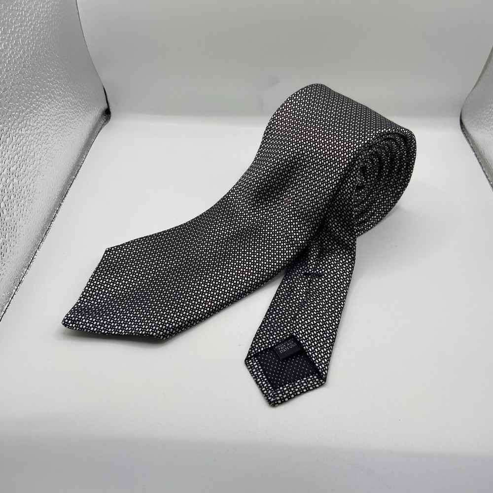 Michael Kors Designer Necktie Men Black White Geometric Silk Slim Office Formal
